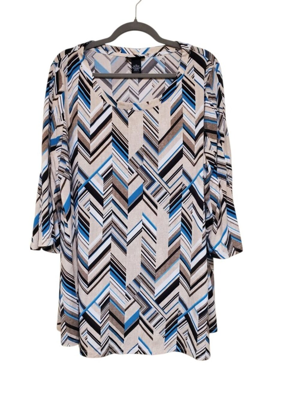 AnyWear by Catherines Woman's Neutral Geometric 3/4 Flare Sleeve Tunic 1X 18/20